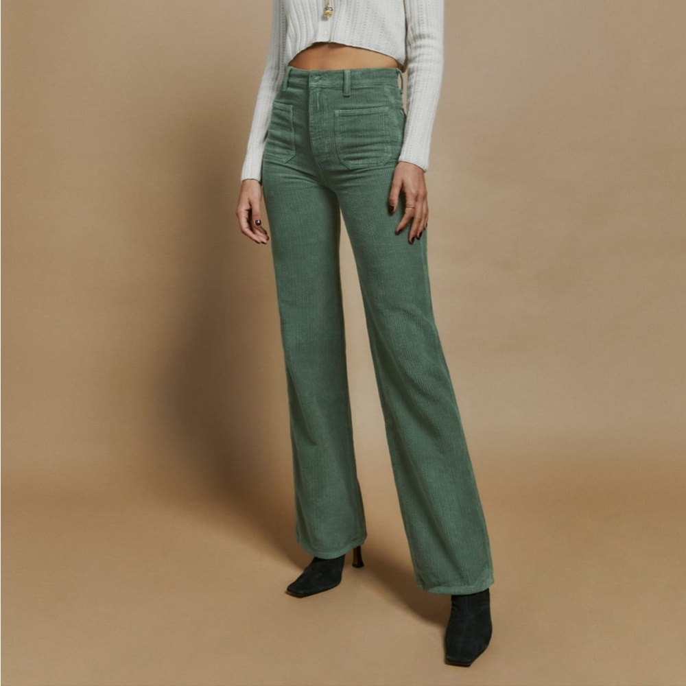 Alyssa High Rise Wide Leg Corduroy Pants in moss